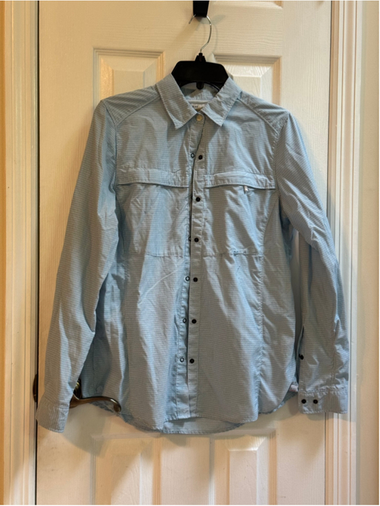 ExOfficio Tops - Women's ExOfficio Blue and White Plaid Long Sleeve Button Down Shirt, Size L
